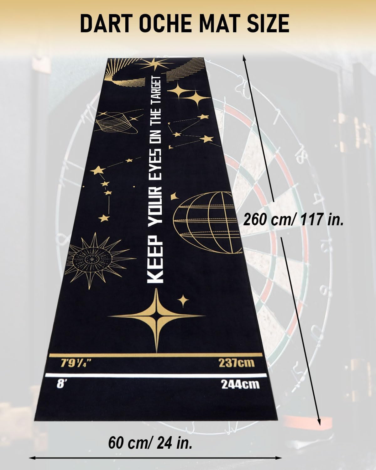 Professional Darts Mat with Oche Line System & Throw Lines – Premium Dart Mat for Floor Steeldart & Soft Darts | 260X60 Cm | with Throwing Line - Ideal as a Gift