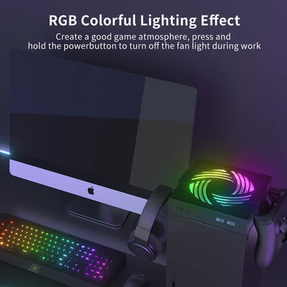 RGB Colorful Cooling Fan for Xbox Series X Host Console Adjustable Wind Speed Heat Dissipation Fan with USB Charging Port