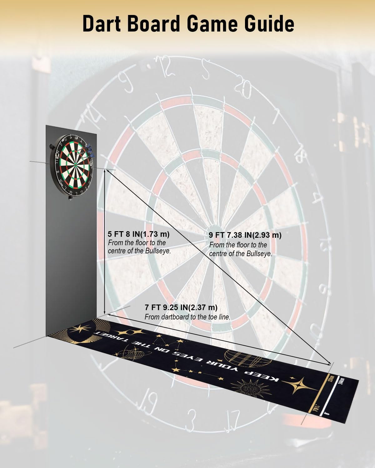 Professional Darts Mat with Oche Line System & Throw Lines – Premium Dart Mat for Floor Steeldart & Soft Darts | 260X60 Cm | with Throwing Line - Ideal as a Gift
