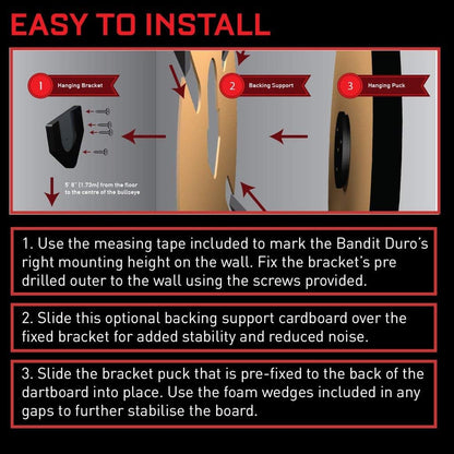 - Pro Dartboard Wall Hanging U Bracket System | Easy Mounting & Rotation | Enhanced Stability | Compatible with Timber Backed Bristle Dartboards | Black, Sisal