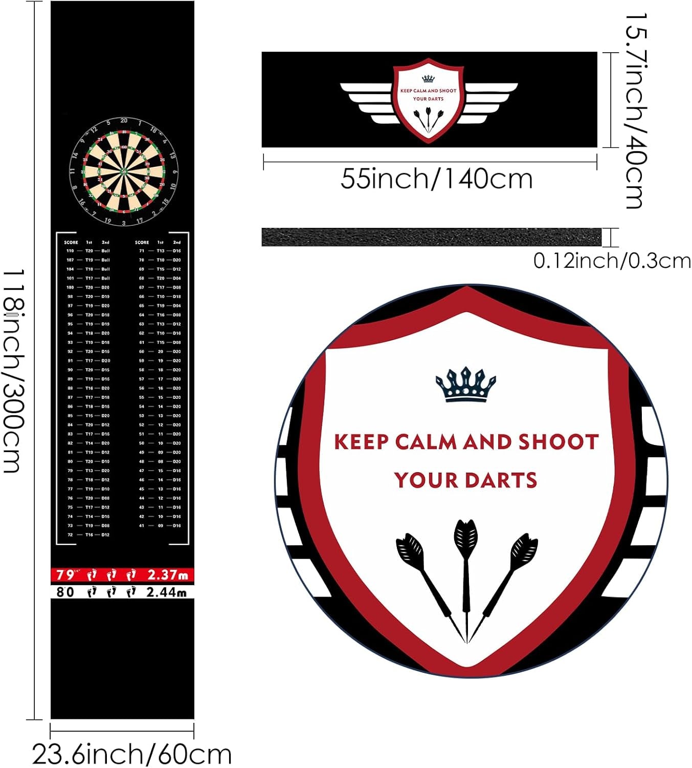 Darts Floor Mat - Heavy Duty Dart Throw Line Mat with Non-Slip Rubber Backing